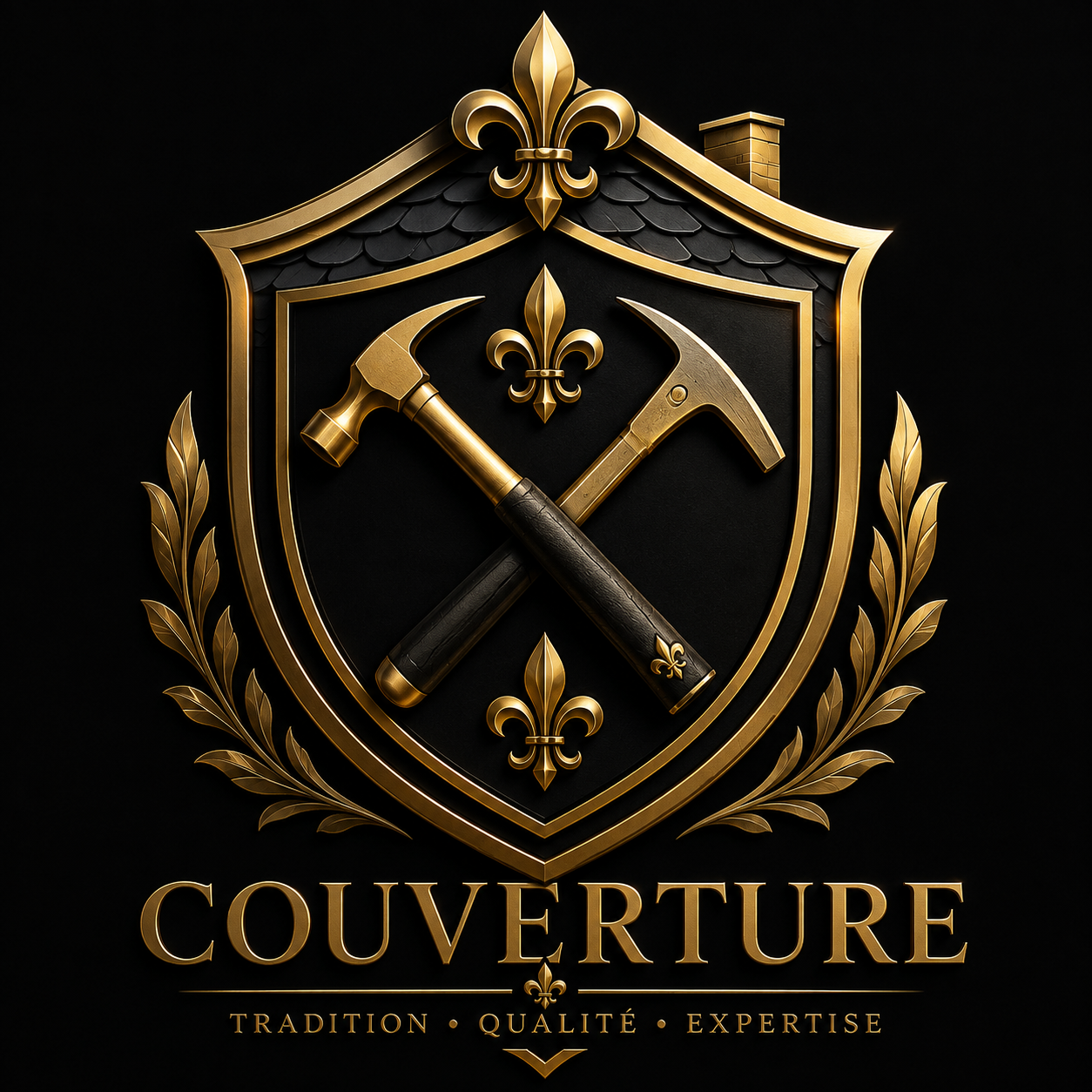 Blason Couverture Warendin — marteaux croisés sur bouclier doré